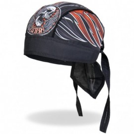 Skullies & Beanies Stiches Wing Winged Skull Black Orange White Pinstripe Head Wrap Durag Biker - C712DAAABS1 $17.65