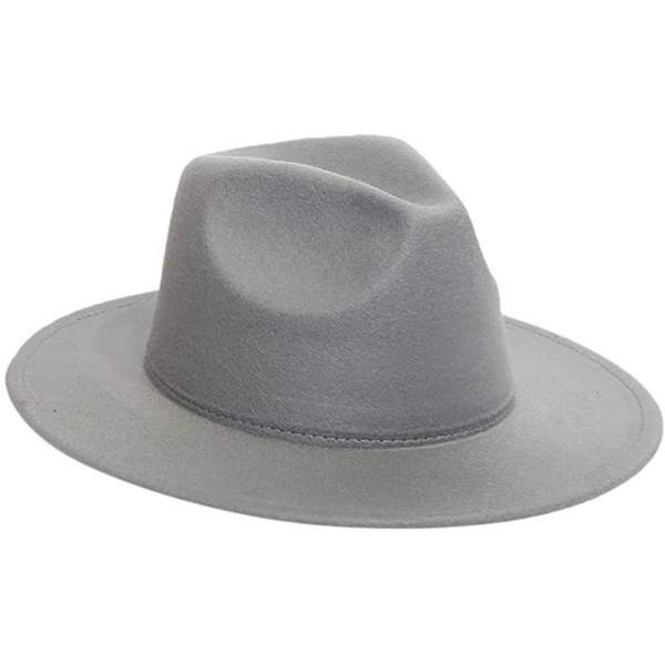 Fedoras Women's Wide Brimmed Wool Felt Floppy Hat Vintage Women Warm Fedora Hats Jazz Hat Caps - Gray - C6193952L40 $10.54