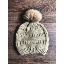 Skullies & Beanies Knit Hat for Womens Girls Fleece Winter Slouchy Beanie Hat with Real Raccon Fox Fur Pom Pom - Slouch Light...