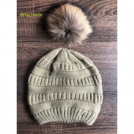 Skullies & Beanies Knit Hat for Womens Girls Fleece Winter Slouchy Beanie Hat with Real Raccon Fox Fur Pom Pom - Slouch Light...