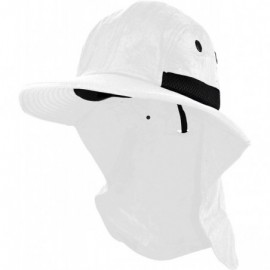 Sun Hats MG Nylon Juniper 4 Panel Safari Wide Brim Flap Cap Hat - White - CS199SI5C5O $11.58