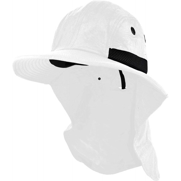 Sun Hats MG Nylon Juniper 4 Panel Safari Wide Brim Flap Cap Hat - White - CS199SI5C5O $11.58