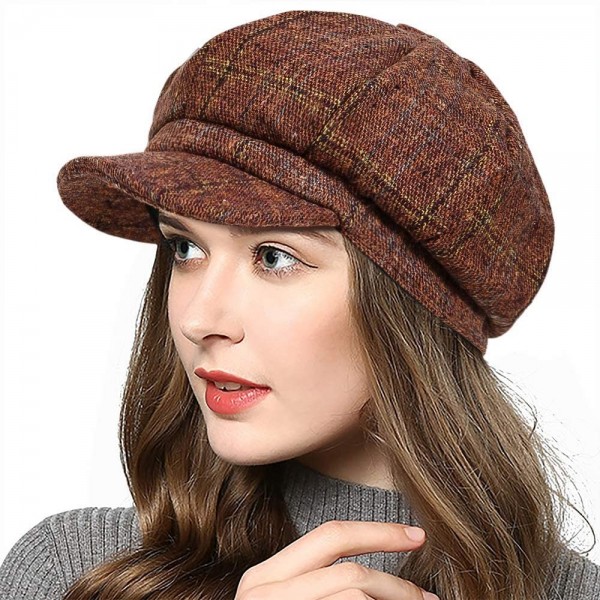 Newsboy Caps Women's Newsboy Cap Spring Wool British Ivy Cabbie Beret Tweed Girls Paperboy Hat - Orange - C218AOMTCSQ $17.93