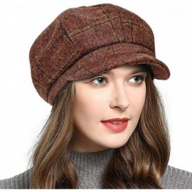 Newsboy Caps Women's Newsboy Cap Spring Wool British Ivy Cabbie Beret Tweed Girls Paperboy Hat - Orange - C218AOMTCSQ $17.93