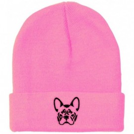 Skullies & Beanies Custom Beanie for Men & Women French Bulldog Silhouette Embroidery Skull Cap Hat - Soft Pink - CS18ZS20ZLY...