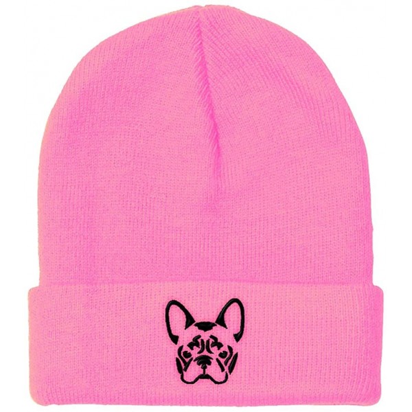 Skullies & Beanies Custom Beanie for Men & Women French Bulldog Silhouette Embroidery Skull Cap Hat - Soft Pink - CS18ZS20ZLY...