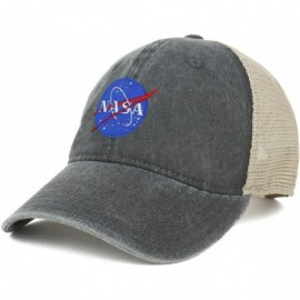Baseball Caps Oversize XXL NASA Insignia Logo Embroidered Washed Trucker Mesh Cap - Black - CA18LNG32N4 $19.14