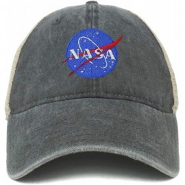 Baseball Caps Oversize XXL NASA Insignia Logo Embroidered Washed Trucker Mesh Cap - Black - CA18LNG32N4 $19.14