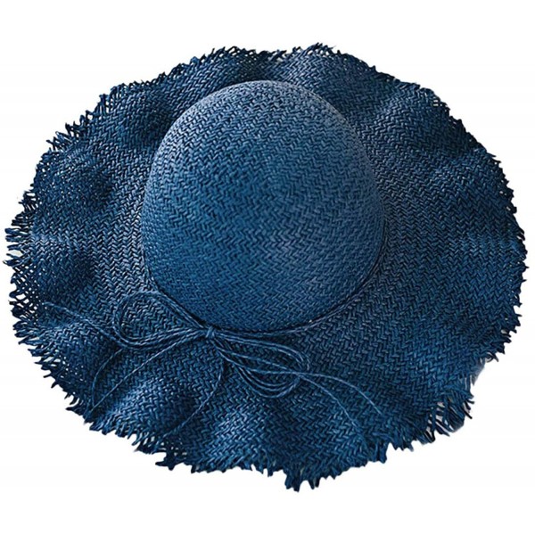 Sun Hats Manual Weave Crochet Hook Straw Boater Sun Hat - Navy - CH18SELRNXL $23.85