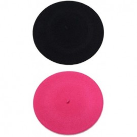 Berets French Beret - Wool Solid Color Womens Beanie Cap Hat - 2pcs Black and Rose Red - CL18QLL7QLS $12.37