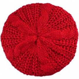 Berets Women's Lady Knitted Beret Braided Baggy Beanie Crochet Hat Ski Cap - Red - CE11MIPEMOH $7.36