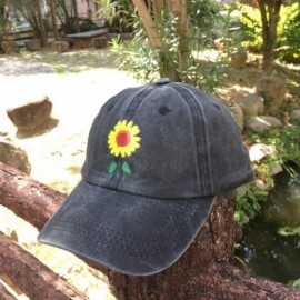 Baseball Caps Women's Cute Sunflower Baseball Cap Vintage Washed Adjustable Funny Hat - Sunflower - Black - CR18SS92XIH $12.90