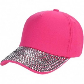 Baseball Caps Women Adjustable Baseball Cap Hat Studded Rhinestone Bling Tennis Hats - Rose - CV184GCM02U $8.26