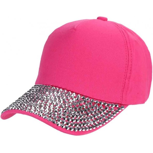 Baseball Caps Women Adjustable Baseball Cap Hat Studded Rhinestone Bling Tennis Hats - Rose - CV184GCM02U $8.26
