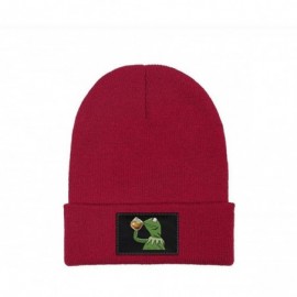 Skullies & Beanies Mens Womens Warm Solid Color Daily Knit Cap Funny-Green-Frog-Sipping-Tea Headwear - Red-2 - C418NHWWI97 $1...