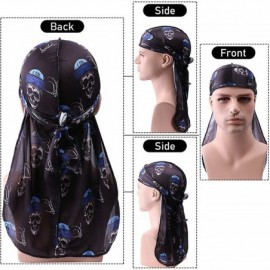 Skullies & Beanies 3PCS Silky Durags Pack for Men Waves- Satin Headwrap Long Tail Doo Rag- Award 1 Wave Cap - Style16 - CE190...