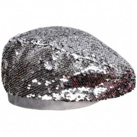 Berets Women Bling Sequins Beret Hats Sparkly Beanies Shining Performance Cap - Silver - C318OXN2MM2 $15.93