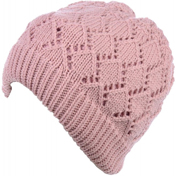 Skullies & Beanies Womens Winter Knit Plush Fleece Lined Beanie Ski Hat Sk Skullie Various Styles - Diamond Pastel Pink - CL1...