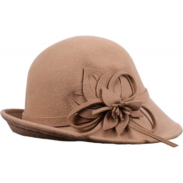 Fedoras Women's Floral Trimmed Wool Blend Cloche Winter Hat - Model B - Beige - CF188TM4Z88 $33.16