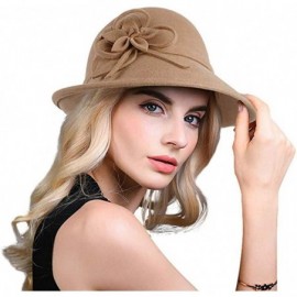 Fedoras Women's Floral Trimmed Wool Blend Cloche Winter Hat - Model B - Beige - CF188TM4Z88 $33.16