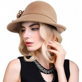 Fedoras Women's Floral Trimmed Wool Blend Cloche Winter Hat - Model B - Beige - CF188TM4Z88 $33.16