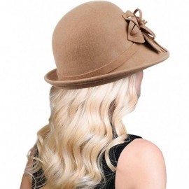 Fedoras Women's Floral Trimmed Wool Blend Cloche Winter Hat - Model B - Beige - CF188TM4Z88 $33.16