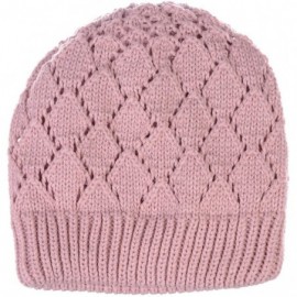 Skullies & Beanies Womens Winter Knit Plush Fleece Lined Beanie Ski Hat Sk Skullie Various Styles - Diamond Pastel Pink - CL1...