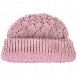Skullies & Beanies Womens Winter Knit Plush Fleece Lined Beanie Ski Hat Sk Skullie Various Styles - Diamond Pastel Pink - CL1...