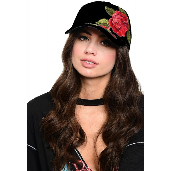 Baseball Caps Women's Rock n' Rose Baseball Cap - Black - CM1857CRIE2 $15.85