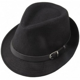 Fedoras Men's Formal Triby Fedora Hat Caps with Belts - Black - CO11AAOW9W3 $22.48