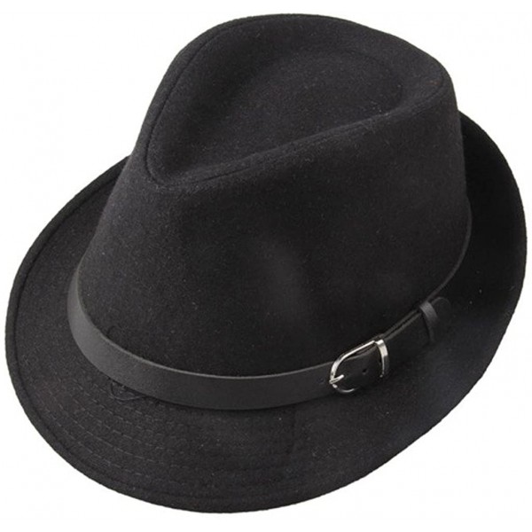 Fedoras Men's Formal Triby Fedora Hat Caps with Belts - Black - CO11AAOW9W3 $13.54