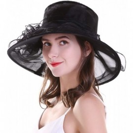 Sun Hats Kentucky Derby Hats Women Organza Church Hat for Wedding Tea Party MZW0099 - Black - CU17YX5KW06 $11.82