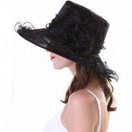 Sun Hats Kentucky Derby Hats Women Organza Church Hat for Wedding Tea Party MZW0099 - Black - CU17YX5KW06 $11.82