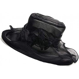 Sun Hats Kentucky Derby Hats Women Organza Church Hat for Wedding Tea Party MZW0099 - Black - CU17YX5KW06 $11.82