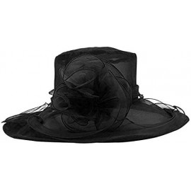 Sun Hats Kentucky Derby Hats Women Organza Church Hat for Wedding Tea Party MZW0099 - Black - CU17YX5KW06 $11.82