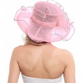 Bucket Hats Womens Black Kentucky Derby Church Hat Dress Fascinator Bridal Organza Tea Party Wedding Hat - Pink - C318D0XM4M6...