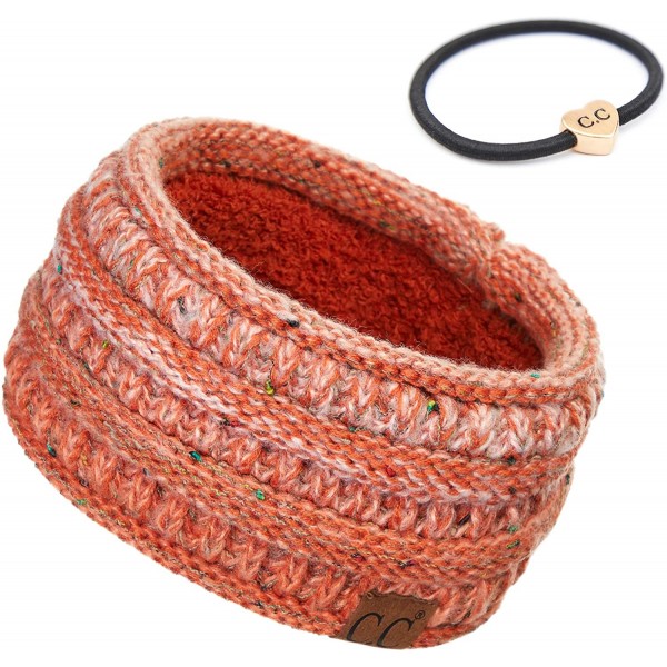 Headbands Stretch Ribbed Ear Warmer Head Band with Ponytail Holder (HW-21) (HW-817) (HW-826) - Ombre Orange - CX18AEN23YQ $10.10