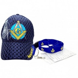 Baseball Caps Freemason Mason Symbol Adjustable 3D Embroidery Baseball Mesh Cap Hat w/Lanyard - Navy - CV188MY8N4S $11.85