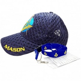 Baseball Caps Freemason Mason Symbol Adjustable 3D Embroidery Baseball Mesh Cap Hat w/Lanyard - Navy - CV188MY8N4S $11.85