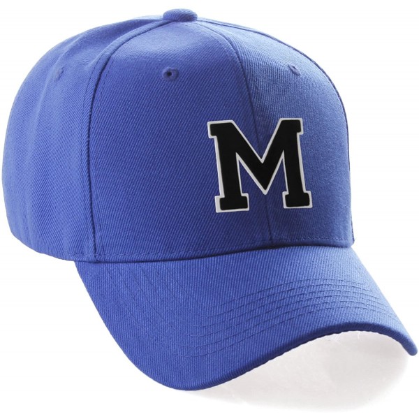 Baseball Caps Classic Baseball Hat Custom A to Z Initial Team Letter- Blue Cap White Black - Letter M - CQ18IDU08TR $14.16