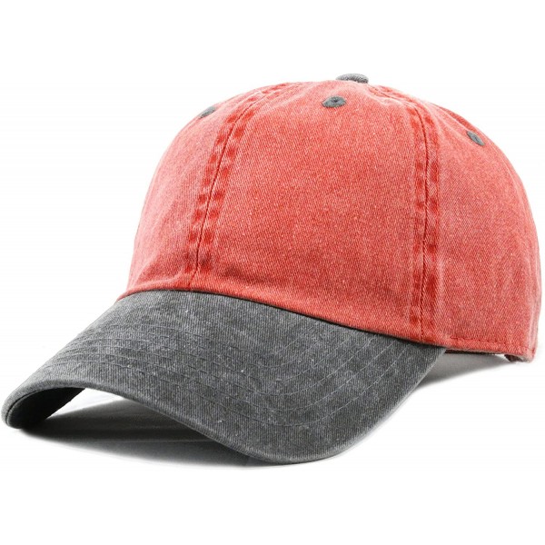 Baseball Caps 100% Cotton Pigment Dyed Low Profile Dad Hat Six Panel Cap - 5. Red Black - C212FOXYRML $10.65