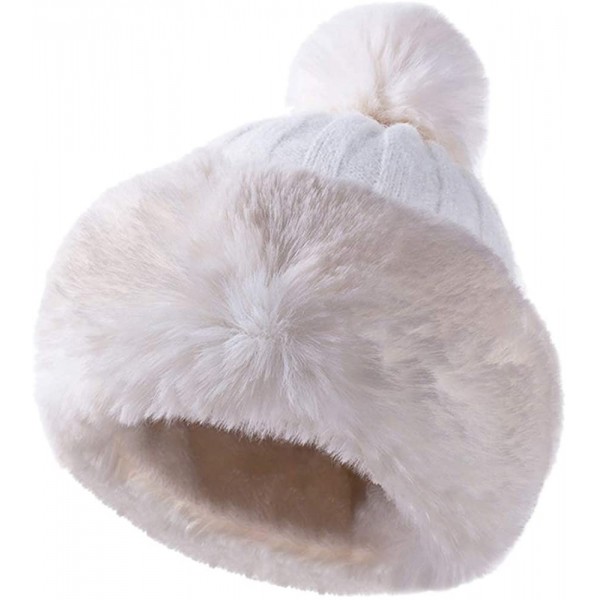 Skullies & Beanies Winter Warm Mongolian Hat Women Russian Style Hat Snowflake Pompom Ski Cap - White - C418L542WOX $15.79