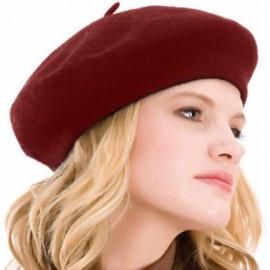 Berets Womens Beret 100% Wool French Beret Solid Color Beanie Cap Hat - Beet Red - C718HAN2U8E $11.38