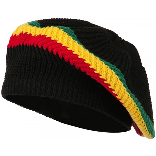 Skullies & Beanies Cotton Rasta Tam Beret - Black Rgy - CD11M6KMXUJ $26.24