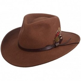 Fedoras Classico Men's Crushable Felt Outback Hat - Pecan - CQ112DPDQOT $90.11