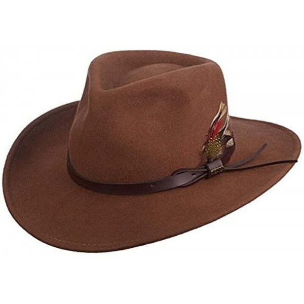 Fedoras Classico Men's Crushable Felt Outback Hat - Pecan - CQ112DPDQOT $46.86