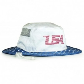 Sun Hats Mesh USA Boonie Sun Hat (Wide Brim) - Red- White and Blue- Sun Protection - Bucket Hat - White W/Blue Star - C018EOK...