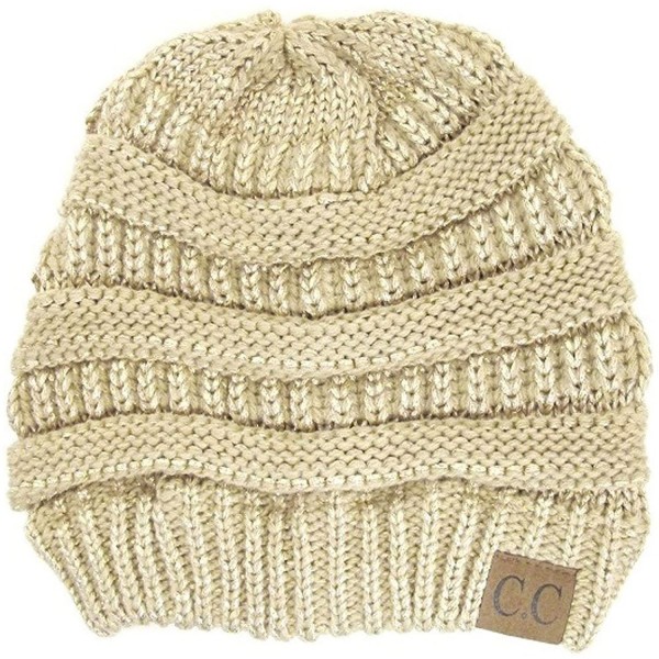 Skullies & Beanies Thick Knit Soft Stretch Beanie Cap - Gold - CI11P21589H $10.81