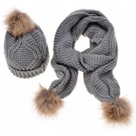 Skullies & Beanies Women Girls Cable Knit Beanie Skully Cap Warm Soft Pom Pom Hat Scarf Set - Grey - C41870OZZ56 $14.60