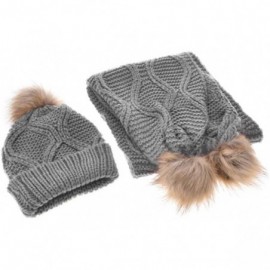 Skullies & Beanies Women Girls Cable Knit Beanie Skully Cap Warm Soft Pom Pom Hat Scarf Set - Grey - C41870OZZ56 $14.60